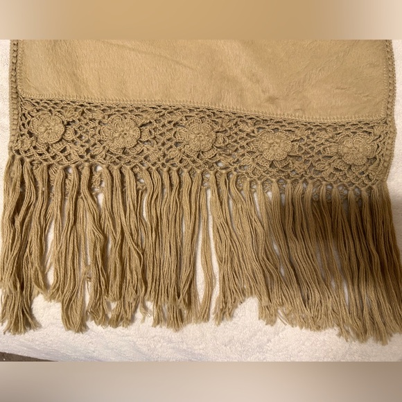 Alpaca Camargo scarf stole tan alpaca fur fringe womens oversized very long wide - Picture 6 of 10